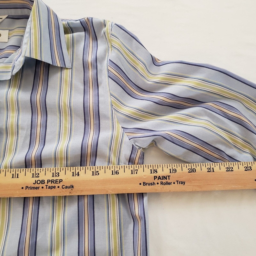 Talbots Long Sleeve Button Up Top Green Blue Striped Stretchy Career Size 4 - Picture 5 of 8
